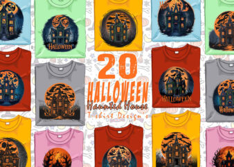 Retro Halloween Haunted House t-shirt design bundle of 20 designs – download instantly Retro Vintage T-shirt Illustration