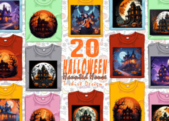 Watercolour Spooky Horror House Halloween Witch t-shirt design bundle of 20 designs – download instantly T-Shirt Design Bundle