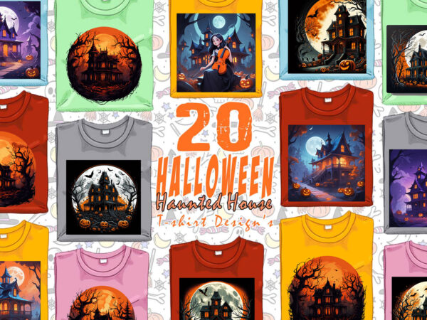 Watercolour spooky horror house halloween witch t-shirt design bundle of 20 designs – download instantly t-shirt design bundle