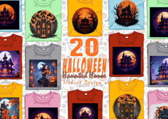 Spooky Horror House Halloween t-shirt design bundle of 20 designs – download instantly Retro Vintage Illustration