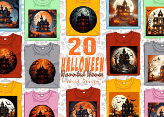 Haunted House Magical Party of Halloween Cute Ghost t-shirt design bundle of 20 designs – download instantly Retro Vintage Tee Illustration