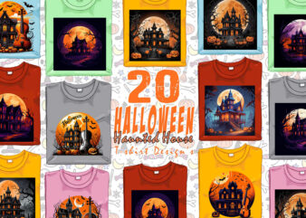 Retro Halloween Haunted House t-shirt design bundle of 20 designs – download instantly