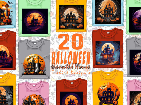 Retro halloween haunted house t-shirt design bundle of 20 designs – download instantly