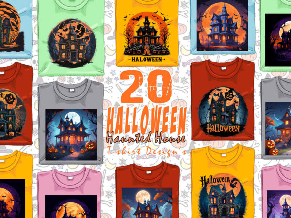 Colourful halloween haunted house party t-shirt design bundle of 20 designs