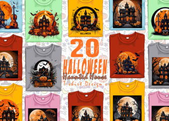 Abstract Spooky Haunted House Halloween Witch t-shirt design bundle of 20 png & jpeg designs