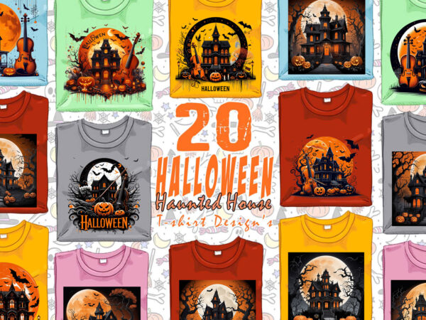 Abstract spooky haunted house halloween witch t-shirt design bundle of 20 png & jpeg designs