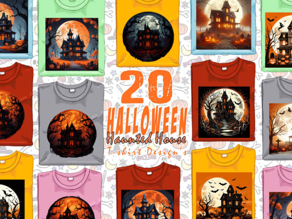 Haunted house magical party of halloween cute ghost t-shirt design bundle of 20 designs – download instantly retro vintage tee illustration