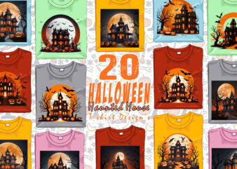 Haunted House Magical Party of Halloween Cute Ghost t-shirt design bundle of 20 designs – download instantly Retro Vintage Tee