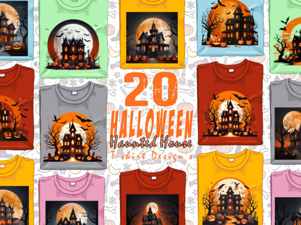 Haunted house magical party of halloween cute ghost t-shirt design bundle of 20 designs – download instantly retro vintage tee