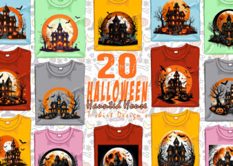 Watercolour Spooky Horror House Halloween Witch t-shirt design bundle of 20 designs – download instantly T-Shirt Design