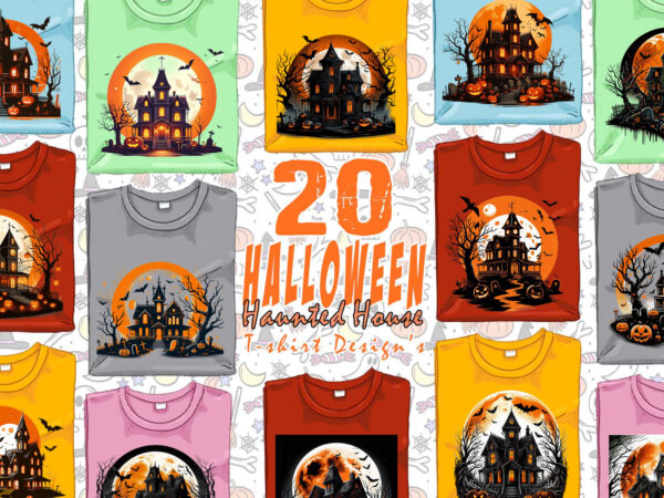 Watercolour spooky horror house halloween witch t-shirt design bundle of 20 designs – download instantly t-shirt design