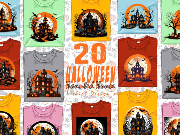 Spooky horror house halloween t-shirt design bundle of 20 designs – download instantly retro vintage illustration