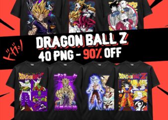 Dragon Ball Z 40 PNG Goku Vegeta Frieza Bundle Design Anime Japanese Style POD TShirt Poster