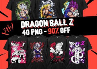 40 PNG Dragon Ball Z Goku Vegeta Frieza Bundle Design Anime Japanese Style POD TShirt Poster