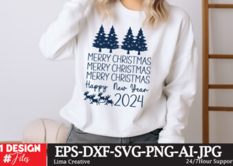 Merry Christmas Happy New Year 2024 T-shirt design, Christmas SVG, Holiday SVG, Christmas Clipart, Christmas Cut File, Christmas Design, Xma