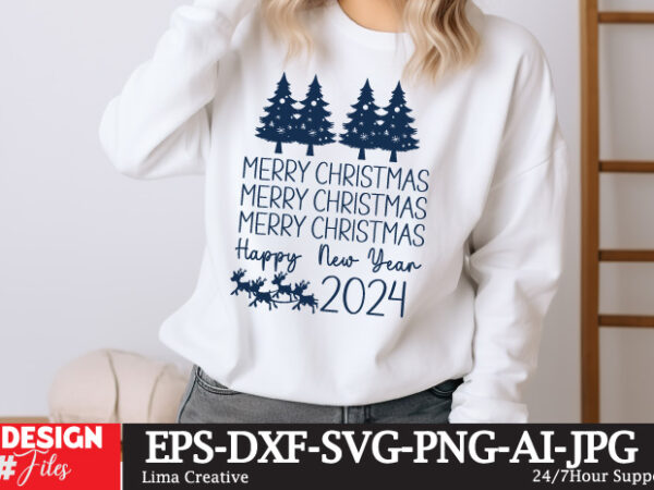 Merry christmas happy new year 2024 t-shirt design, christmas svg, holiday svg, christmas clipart, christmas cut file, christmas design, xma