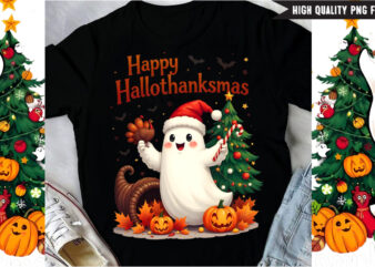 Happy Hallothanksmas T-Shirt Design, Halloween t-shirt design,halloween,Halloween t-Shirt Design bundle,Happy halloween t-shirt design