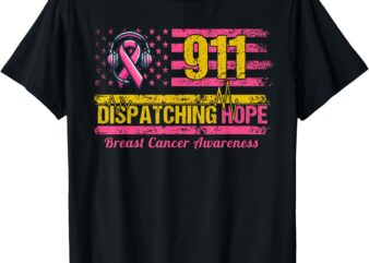 911 Dispatcher Breast Cancer Awareness American Flag T-Shirt