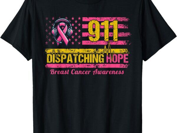 911 dispatcher breast cancer awareness american flag t-shirt