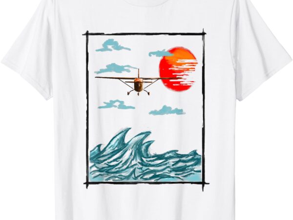 Airplane lover present airplane over waves t-shirt