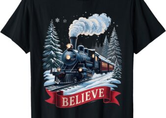 All Aboard Polar Express Christmas North Pole Xmas Santa Tee T-Shirt