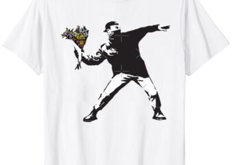 Banksy graffiti Protest anarchist throwing flowers Thrower Make Art not war on white background HD HIGH QUALITY ONLINE STORE Classic T-Shirt