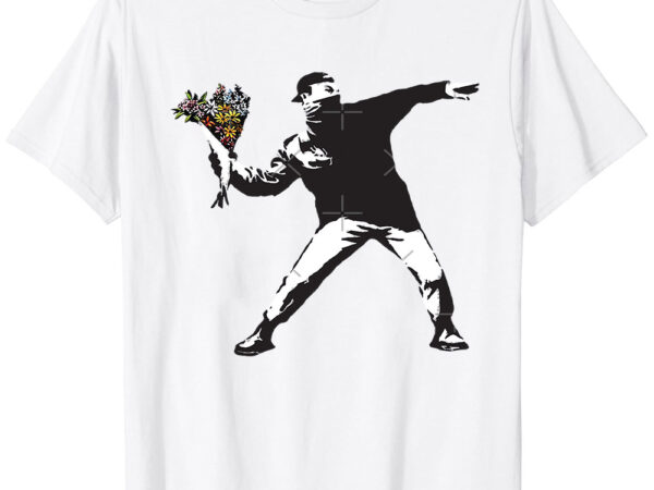 Banksy graffiti protest anarchist throwing flowers thrower make art not war on white background hd high quality online store classic t-shirt