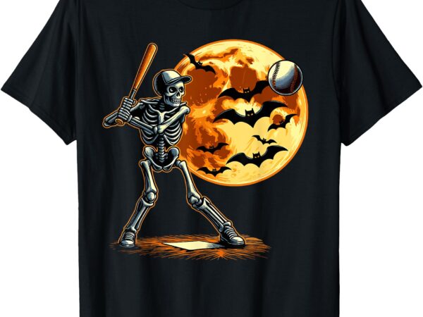 Baseball skeleton halloween t-shirt