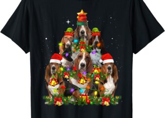 Basset Hound Christmas Tree Family Santa Hat Holiday Costume T-Shirt