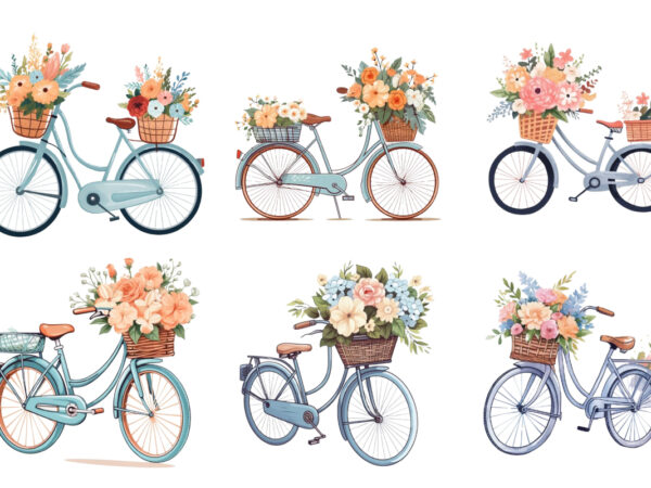 Beautiful cute cycle with flower basket t shirt template