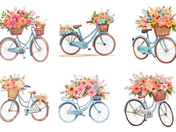 Beautiful cute cycle with flower basket t shirt template