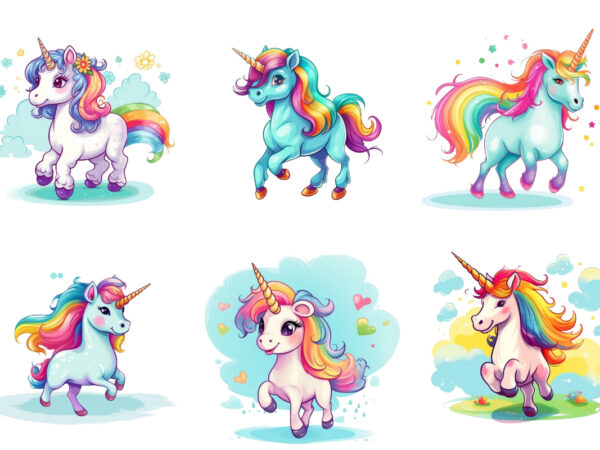 Beautiful cute unicorn runs on rainbow t shirt template