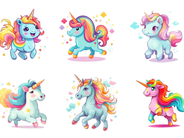 Beautiful cute unicorn runs on rainbow t shirt template