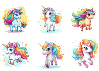 Beautiful cute unicorn runs on rainbow