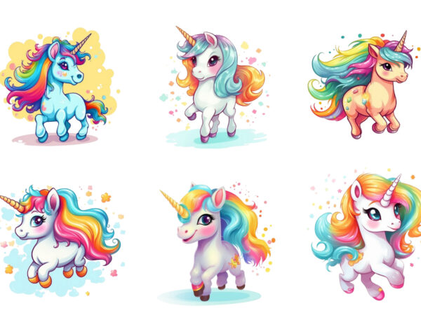 Beautiful cute unicorn runs on rainbow t shirt template