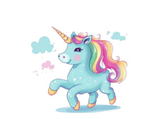 Beautiful cute unicorn runs on rainbow