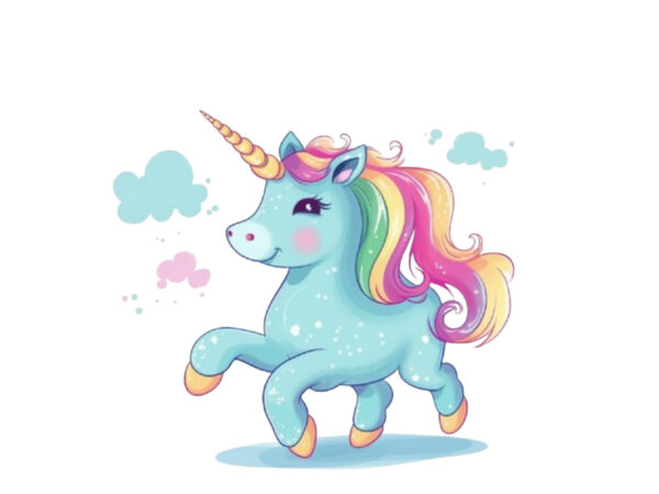 Beautiful cute unicorn runs on rainbow t shirt template