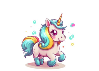 Beautiful cute unicorn runs on rainbow