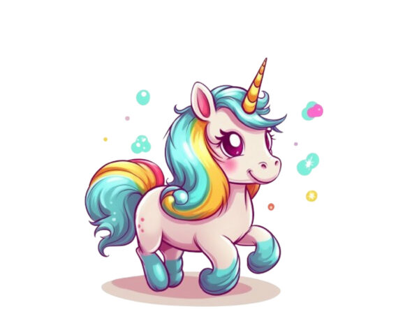 Beautiful cute unicorn runs on rainbow t shirt template