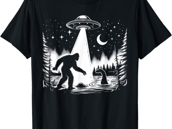 Bigfoot, loch ness monster & ufo alien spaceship t-shirt