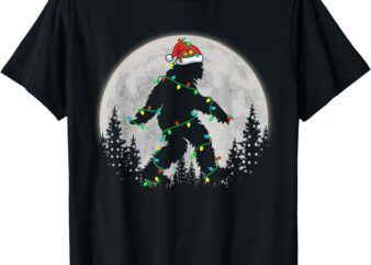 Bigfoot Santa Christmas Tree Lights Funny Xmas Sasquatch T-Shirt