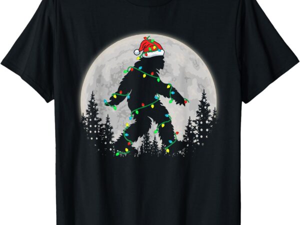 Bigfoot santa christmas tree lights funny xmas sasquatch t-shirt