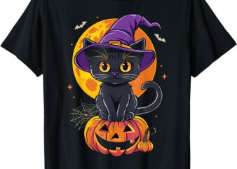 Black Cat Halloween Shirts For Men Women Pumpkin Halloween T-Shirt