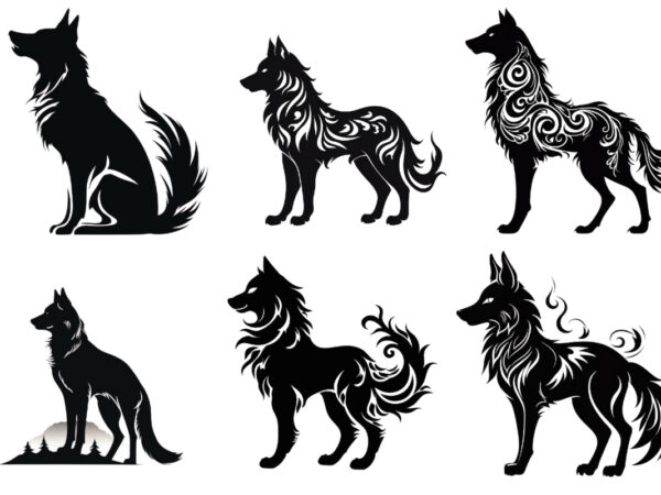 Black silhouette of heraldic wolf t shirt template