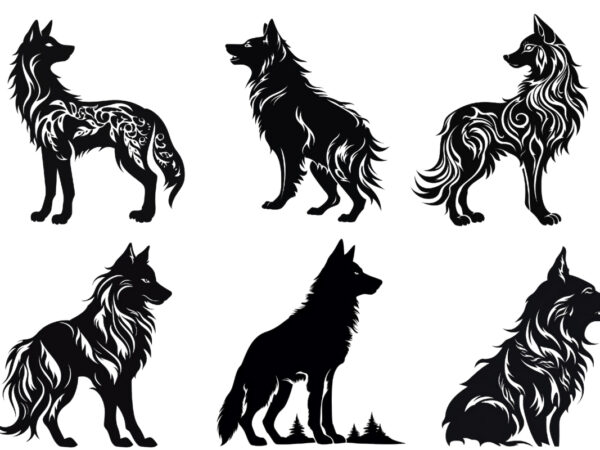 Black silhouette of heraldic wolf t shirt template