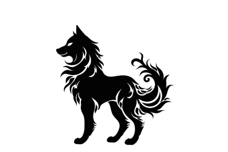 Black silhouette of heraldic wolf