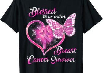 Blessed To Be Called Breast Cancer Survivor Butterfly Heart T-Shirt