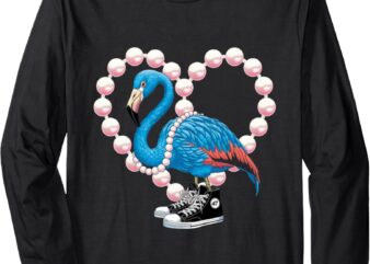 Blue Flamingo Rocks Chucks Surrounded by Pearls Long Sleeve T-Shirt