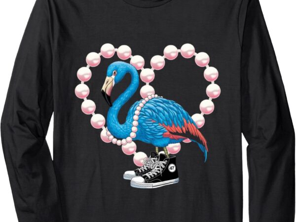 Blue flamingo rocks chucks surrounded by pearls long sleeve t-shirt