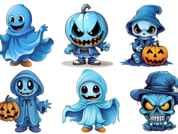 Blue halloween cartoon clipart t shirt template